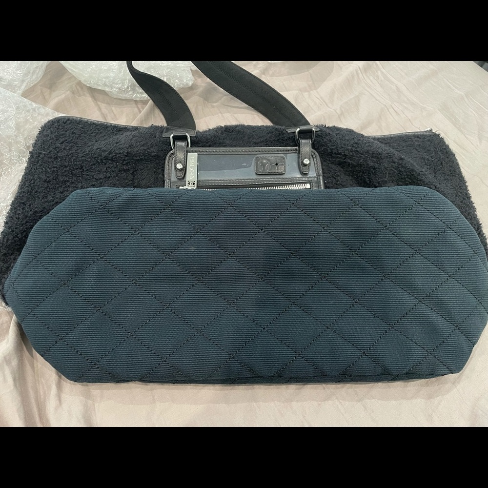 Chanel Vintage Navy Tweed and Cotton Tote Bag - Picture 7 of 10